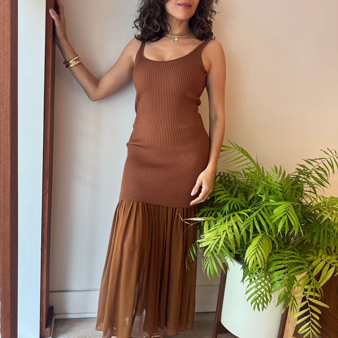 alc brown dress Evelena Tie-Back Linen Midi Dress