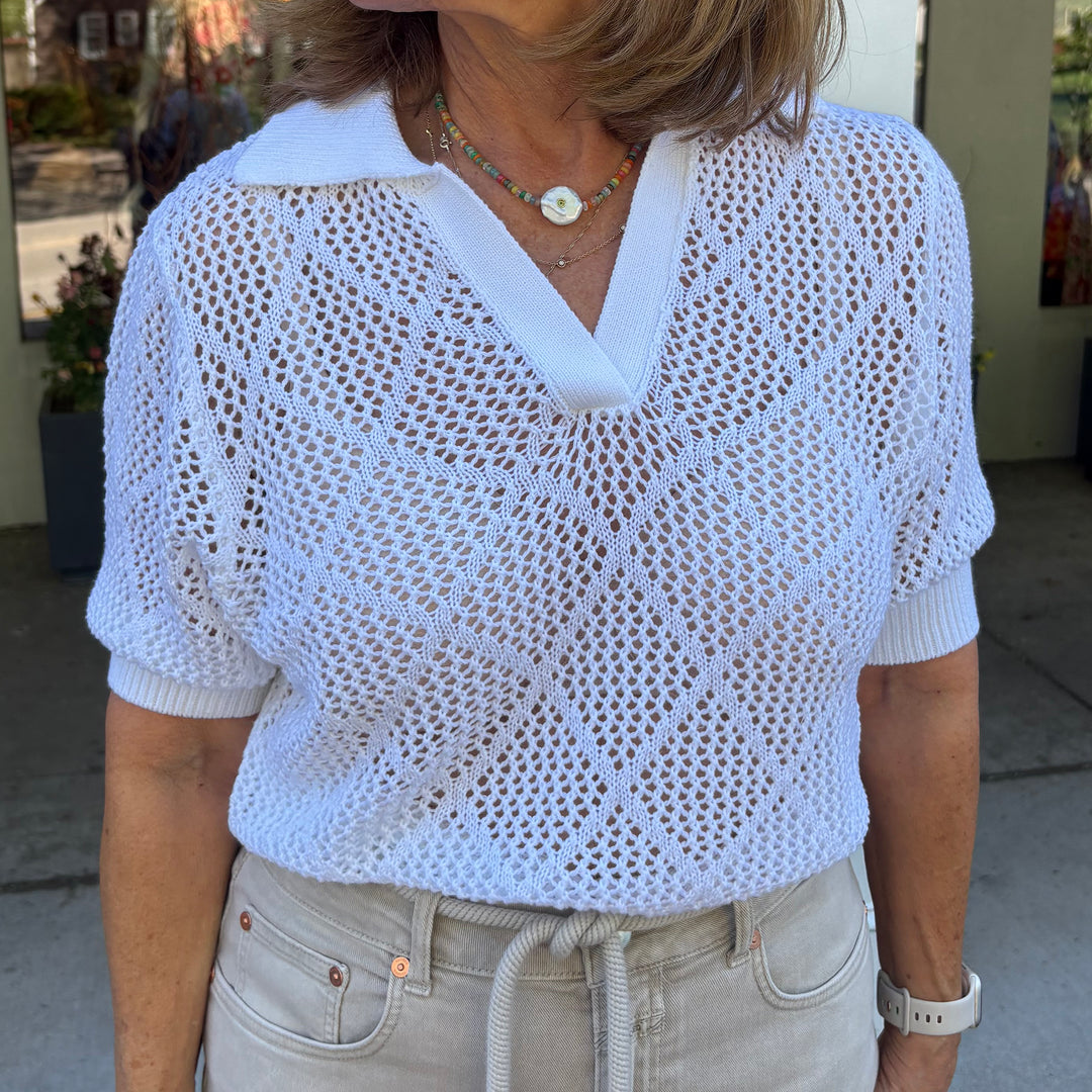 AUTUMN CASHMERE DIAMOND MESH POLO