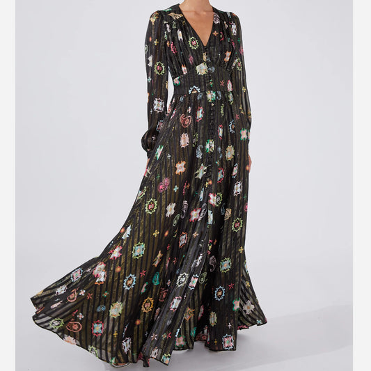 HAYLEY MENZIES SILK LUREX MAXI DRESS