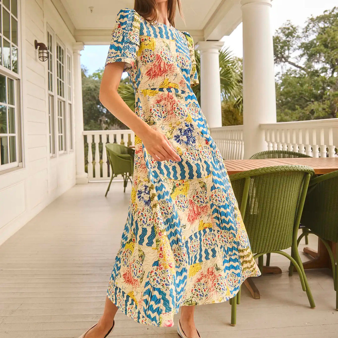 HUNTER BELL CASEY DRESS MORNING GLORY / 4 / 55% LINEN-45% RAYON