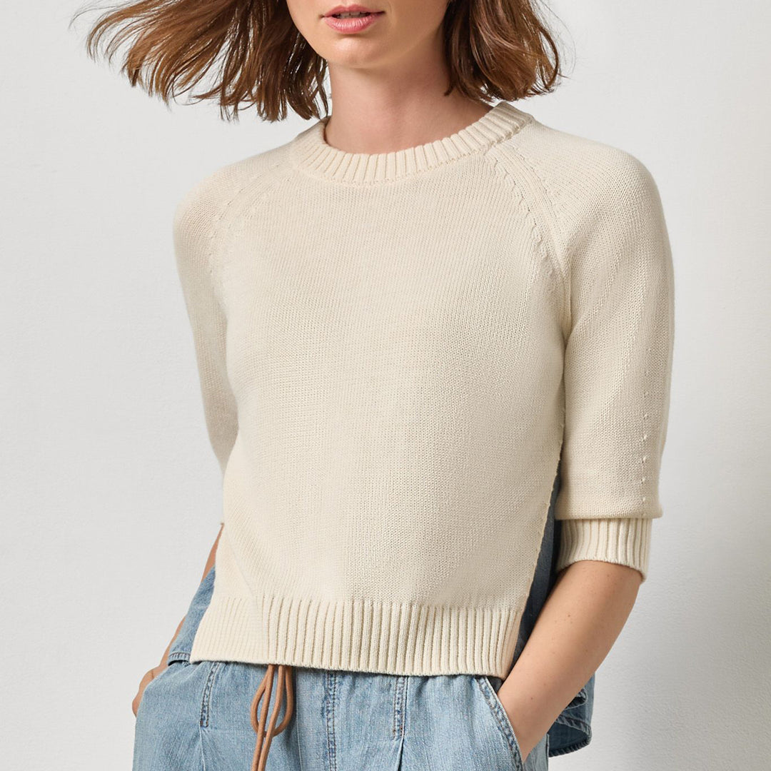 LILLA P DENIM ELBOW SLEEVE SWEATER
