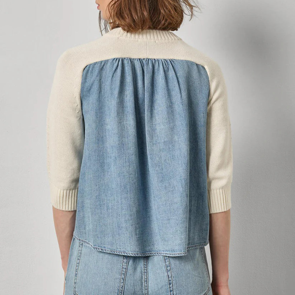LILLA P DENIM ELBOW SLEEVE SWEATER