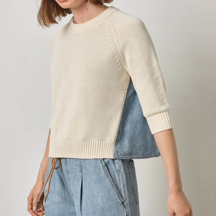 LILLA P DENIM ELBOW SLEEVE SWEATER