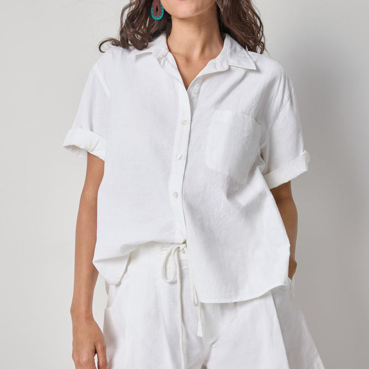 LILLA P LINEN BLEND BUTTON DOWN