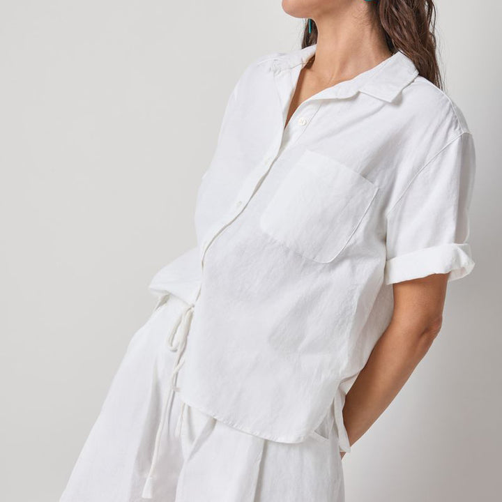 LILLA P LINEN BLEND BUTTON DOWN