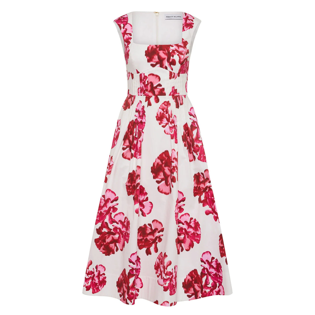 REBECCA VALLANCE DAMASK ROSE MIDI DRESS