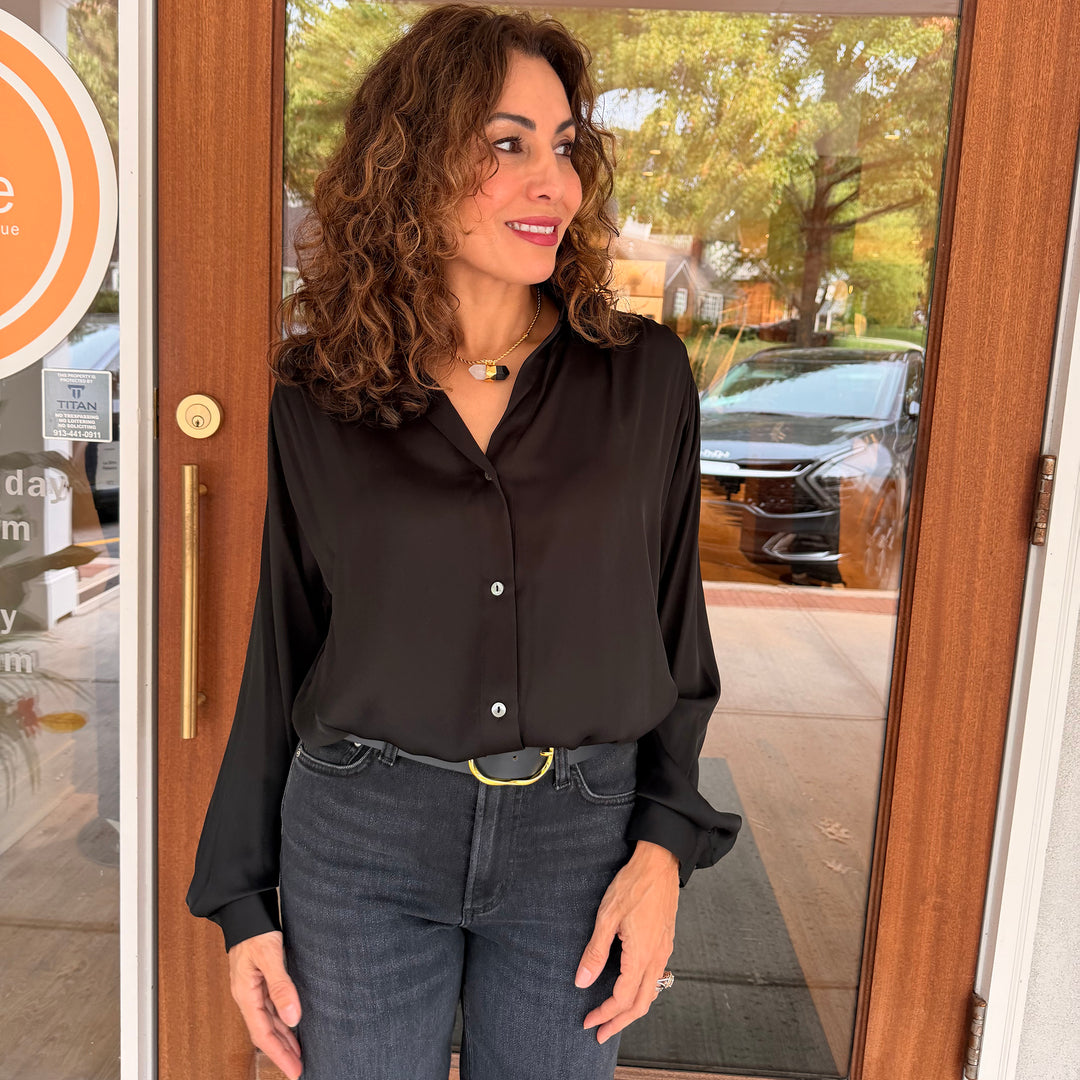 REPEAT LONG SLEEVE SILK BLOUSE