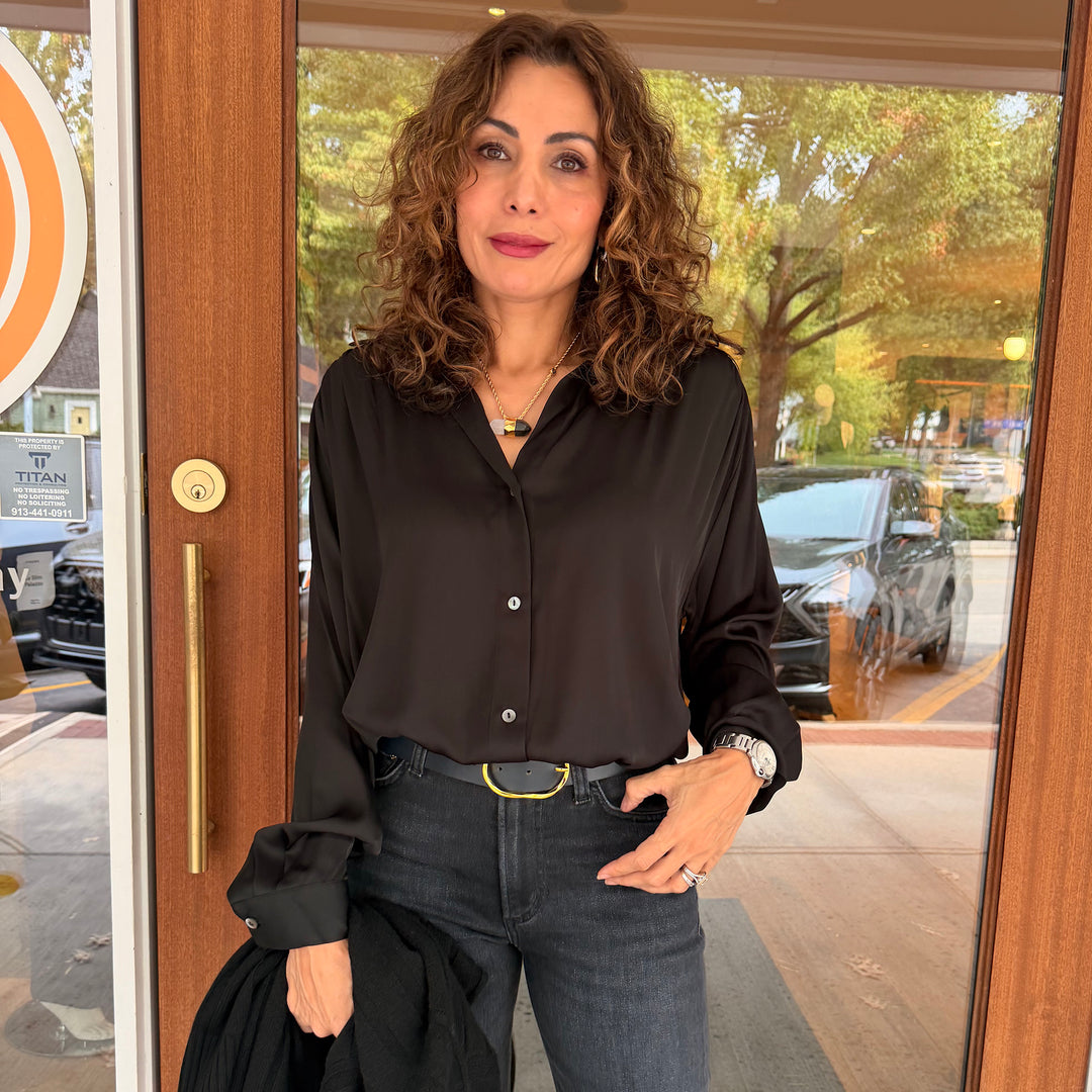 REPEAT LONG SLEEVE SILK BLOUSE