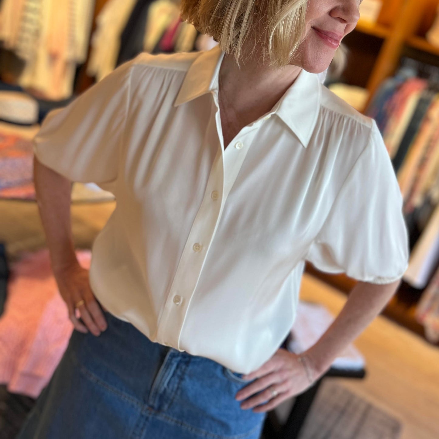 REPEAT SHORT SLEEVE SILK BLOUSE