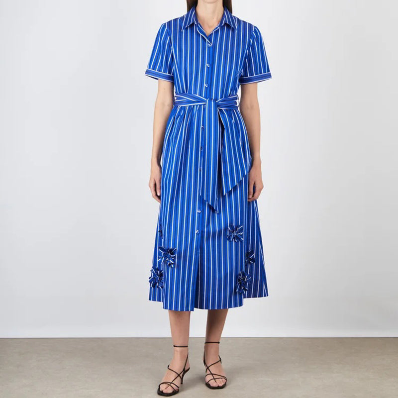 Vivienne Dress in Azure Stripe Embroidery