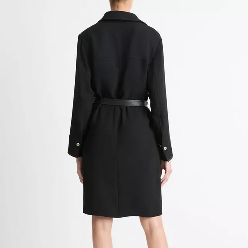 Vince Women's Leather Trim Shirt Dress - Black - Size L Vince Women's Leather Trim Shirt Dress - Black - Size L