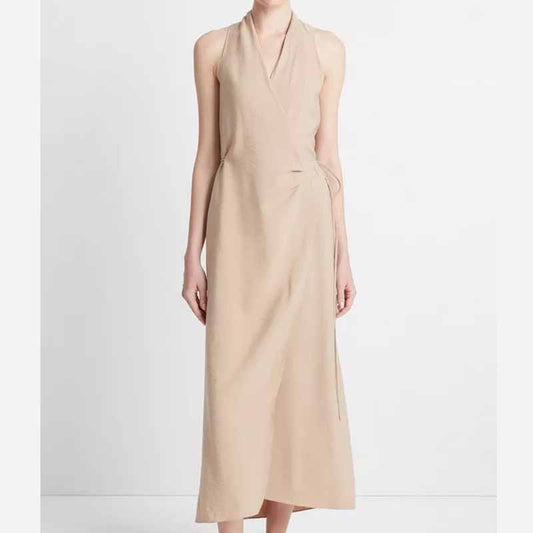 VINCE DRAPED NECK WRAP DRESS