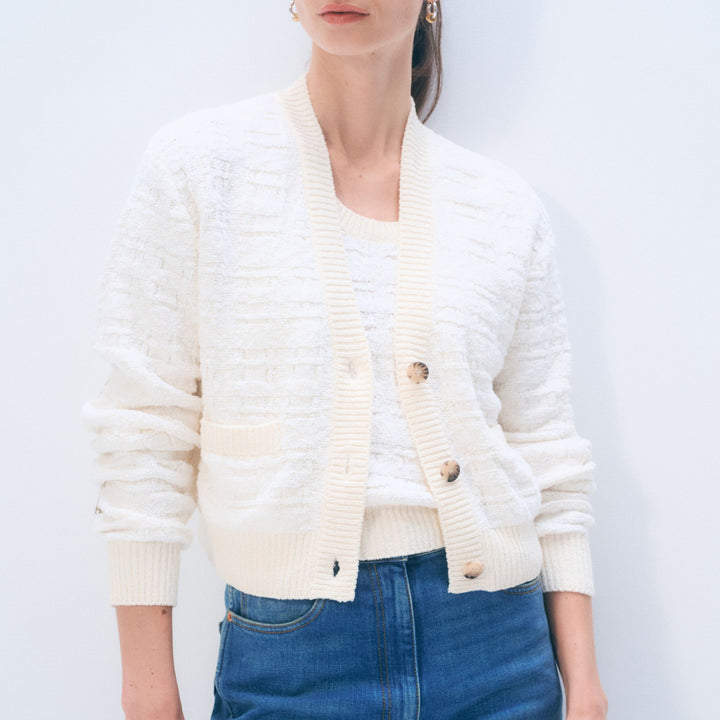 WHITE & WARREN BOUCLE CARDIGAN