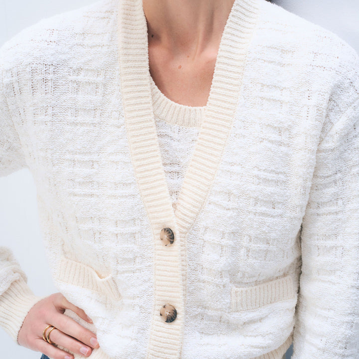 WHITE & WARREN BOUCLE CARDIGAN